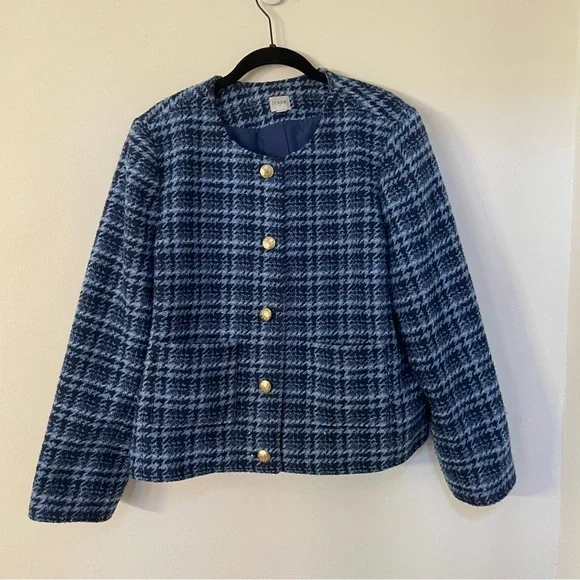 J.Crew Factory Lady Jacket Baltic Blue Boucle Tweed 16 - Picture 3 of 7